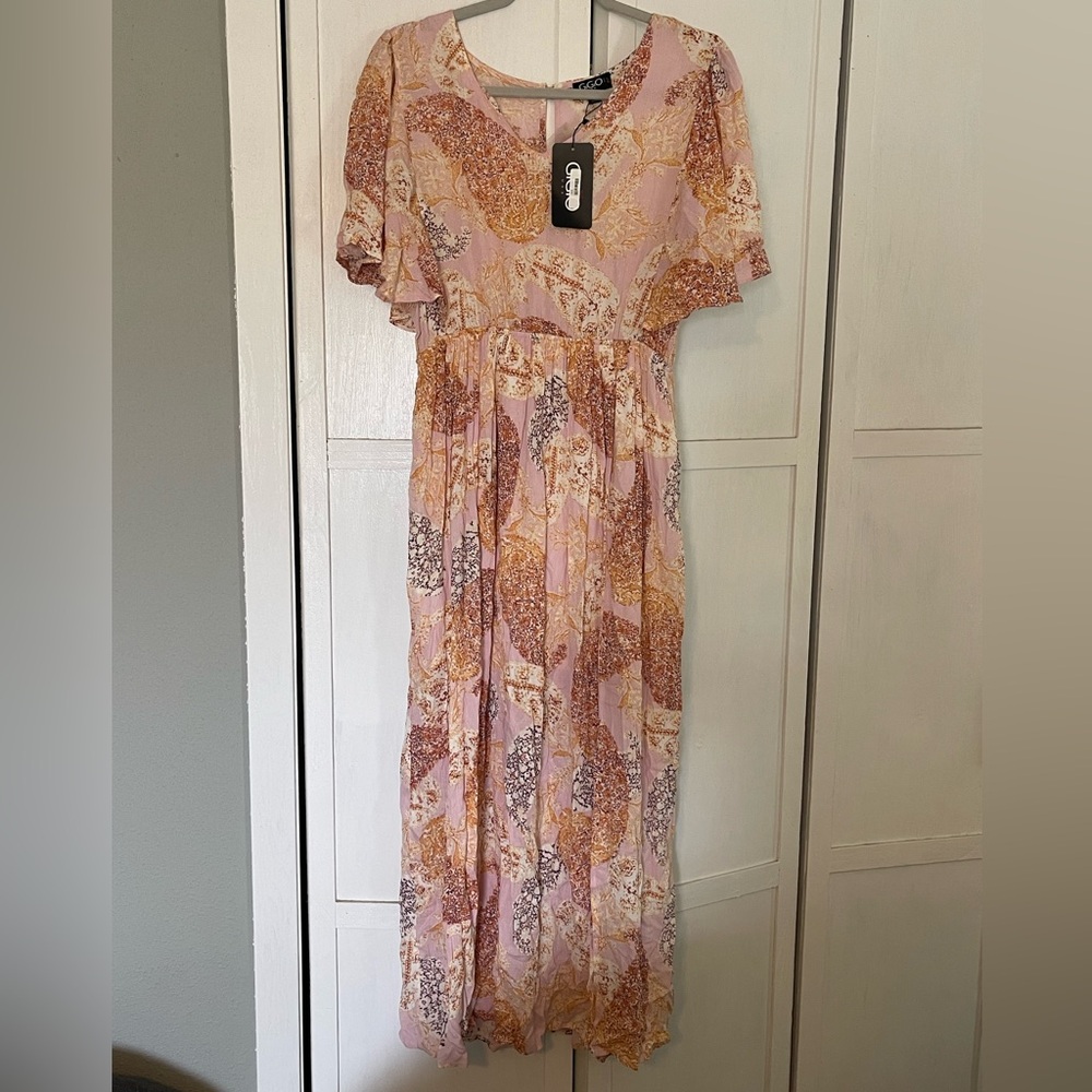 Gigio Floral Pink Maxi Dress with Ruffle Sleeves size M